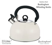 Buckingham Colour Coated Stainless Steel Whistling Kettle Camping 2.5 L Cream