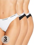 Calvin Klein Pack of 3 Logo Waistband Briefs - Black/White, Black/White, Size Xs, Women