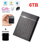 SSD Portable Disque Dur Externe 6TB 6To Noir avec OTG Type-C et Micro B + Pochette Sac de Stockage en Tissu