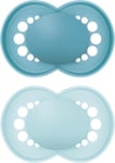 Mam Soother Original 6+ Months Plain Blue (Pack of 2) Silicone Teat Case