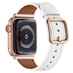 MNBVCXZ Straps Compatible with Apple Watch Strap 38mm 40mm 42mm 44mm, Top Grain Leather Band, Multiple Colour Replacement Strap for iWatch Series 6/5/4/3/2/1,SE(38mm 40mm, White&RoseGold)
