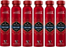 6x Old Spice XL CAPTAIN Deodorant Body Spray 250ml, 0% Aluminium Salts