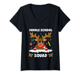 Womens Middle School Squad Reindeer Funny Teacher Christmas Pajamas V-Neck T-Shirt