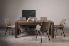Bentley Designs Turin Dark Oak 6-10 Seater Extending Dining Table with 8 Fontana Tan Faux Suede Fabric Chairs