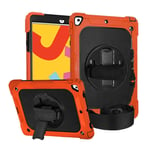 FANSONG iPad 9th 8th 7th Case, Cover for iPad 10.2 inch Kids with 360° Stand Handle Shoulder Strap Pencil Holder Shockproof Heavy Duty for Apple Tablets iPad 9 2021 8 2020 7 2019(Orange)