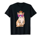 Cat Wearing Sunglasses And Crown England UK Flag T-Shirt