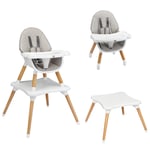 4-in-1 Baby High Chair Infant Wooden Dining Chairs w/ Detachable Tray & PU Cushion