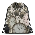 wallxxj Drawstring Backpack Vintage Steampunk Clocks Student Durable Drawstring Backpack Cinch Bags Unique Drawstring Bags Casual School Fashion Cozy Vintage Travel Print