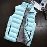 Wodechenshan Men'S Padded Gilet,Stand Collar Down Vest Couple Solid Color Light Blue Thickening Slim Fit Vest,Men Winter Warm Sleeveless Jacket Large Size Waistcoat,M