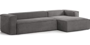 Blok, Sofa med chaiselong, Højrevendt, Fløjl by Kave Home (H: 69 cm. B: 330 cm. L: 174 cm., Grå)