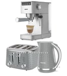 GEEPAS Kettle & 4 Slice Toaster 15 Bar Espresso Cappuccino Coffee Machine Grey