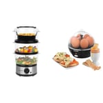 Salter 3-Tier Food Steamer - 7.5L Stainless Steel Multi-Cooker for Meat, Dumpling & Vegetable & EK2783 Electric Egg Boiler - Cooking Rack Holds Up To 6 Eggs, For Soft, Medium Or Hard Boiled