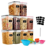 GoMaihe 1.6L Cereal Storage Containers Set of 10, Plastic Airtight Food Storage Containers with Lids, Storage Jars for Storing Pasta, Rice, Rlour, Dog, Cereal Dispenser Kitchen Organiser, Black+Pink