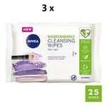 TRIO PACK 3 x NIVEA Biodegradable Cleansing Wipes Face + Eyes Sensitive Skin 75w