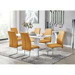 Furniturebox UK (Mustard Yellow) Imperia White High Gloss Dining Table And 6 Lorenzo Chairs Set Yellow