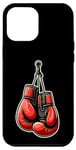 Coque pour iPhone 15 Pro Max Gants de boxe rouges suspendus à une lanière