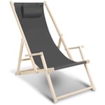 Tolletour - Chaise longue avec accoudoirs Chaise longue pliable confortable Chaise longue en bois Gris - Gris