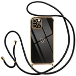 Coque pour iPhone 13 Pro Max avec bandoulière, chaîne de téléphone Portable, Coque en Silicone avec Motif cœur, Ultra Fine et Belle, avec lanière (Noir)