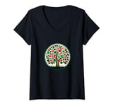 Womens Artistic Apple Tree Design V-Neck T-Shirt