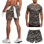 GHQYP Lightweight Running Tracksuits,Shorts And Tshirt Set Men,Men's Quick-Drying Short-Sleeved-Suit, Two-Piece Summer Fitness Camouflage Sportswear,ArmyGreen, Men(XXL)