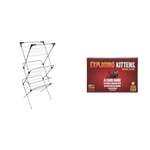 Vileda Sprint 3-Tier Clothes Airer, Indoor Clothes Drying Rack with 20 m Washing Line, Silver & Exploding Kittens Card Game - Original Edition, Fun Family Games for Adults Teens & Kids