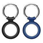 Airtags Case Keychain, Soft Silicone Case Compatible with AirTag (2021), 2 Pack, Soft and Flexible Tag Holder, Portable Protective Cover, Keeps Signal Strong (Blue Black)
