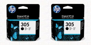 2x HP Original 305 Black Ink Cartridge For ENVY 6010 Inkjet Printer, 3YM61AE