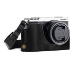 MegaGear MG972 Ever Ready Leather Half Case and Strap with Battery Access for Panasonic Lumix DMC-GX85/GX80 Camera - Black