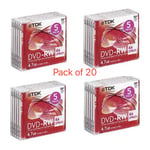 20 x TDK Blank DVD-RW discs 2x - 6x 4.7GB 120 mins Rewritable Jewel Slim Case