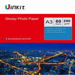 A3 Photo Paper High Glossy - 60Sheets 200Gsm  Inkjet Photo Paper Print Uinkit