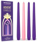 BRUBAKER Advent Candle Set - 4 Pointed Candles - 3x Purple 1x Pink 24 x Ø 2,2 cm