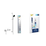 GROHE Precision Flow & QuickGlue S - Exposed Thermostatic Shower Set (Round 11 cm Hand Shower 1 Sprays: Rain, Shower Hose 1.75 m, Shower Rail 90 cm, Safety Functions, Water Saving), Chrome, 34805001