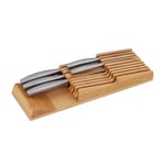 Relaxdays Range-Couverts pour tiroir, pour 9 Couteaux & aiguisoir, Accessoire en Bambou, HxLxP : 5,5x13x40 cm, Nature
