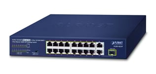 PLANET 16-Port 10/100TX 802.3at PoE Unmanaged Fast Ethernet (10/100) Power over Ethernet (PoE) 1U Blue