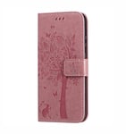 HAOTIAN Case for OnePlus Nord, Pretty Retro Embossed Leaves Pattern Design Leather Wallet Flip Cover, OnePlus Nord Case [Card Slots] [Magnetic Closure] [Kickstand], Pink