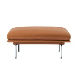 Muuto - Outline Pouf / Polished Aluminium Base Refine Leather Cognac - Fotpallar