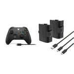 Xbox Wireless Controller + USB-C Cable Series X/S & Venom High Capacity 1100mAh Rechargeable Battery Twin Pack - Black Series X & S One