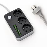 Traveldapter EU to St Vincent & Grenadines Adapter 3 Plug USB 2m Extension Lead