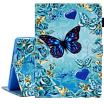 KEROM iPad 9.7 inch Case (iPad 6th Generation Case 2018/ iPad 5th Generation Case 2017), iPad Air 2 Case 2014, iPad Air Case 2013, PU Leather Folio Stand Case with Auto Wake Sleep, Blue Butterfly