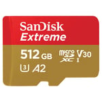 Carte mémoire microSDXC SanDisk Extreme 512 Go + adaptateur SD jusqu'à160 Mo/s, avec la Classe de vitesse UHS 3 (U3), V30
