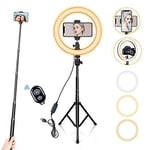 10" Ring Light with Tall Tripod Stand & Phone Holder for YouTube Video, Dimmable