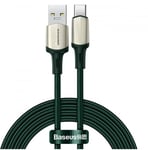 Baseus Cafule Cable Nylon Flätad USB - USB Type C-kabel VOOC Quick Charge 3.0 5 A 2 m - Grön (CATKLF-VB06)