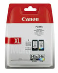 Canon PG-545XL Black & CL-546 Tri Colour Ink-Cartridges for Pixma TS3350.