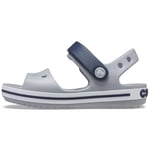 Crocs Crocband Sandals, Unisex-Kids Sandals, Lightweight and with Secure Fit, in Light Grey / Navy Strap and Stripe Detail, Size C7 UK