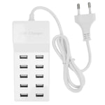 10-ports USB-väggladdare för flera enheter, EU-kontakt, 100-240V ingång