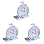 KitchenCraft Fridge Freezer Thermometer with Min Max Temperature Guide, Clear Dial, Stainless Steel, Silver (Pack of 3)