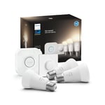 Philips Hue White Kit de démarrage E27 x3 équivalent 75W, 1100 lumen, Pont et Smart Button Hue x1, compatible Bluetooth, fonctionne avec Alexa, Google Assistant et Apple Homekit