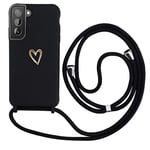 Coque avec Cordon pour Samsung Galaxy S21 5G, MoEvn Coque de Cellulaire Corde Liquide Silicone Étui en Motif Coeur d'amour avec Réglable Collier Téléphone Lanyard Case Housse pour Samsung S21, Noir