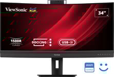 ViewSonic VG3457CV 34” UWQHD 21:9 böjd dockningsskärm för videokonferens med Windows Hello & Zoom®-certifierad popup-webbkamera