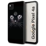 ZhuoFan Google Pixel 4a Case, Ultra Slim Phone Cases Cover Silicone Black Matt with Pattern Design Shockproof Soft Gel TPU Back Cover Bumper Skin for Google Pixel 4a [5.81"], Black Cat